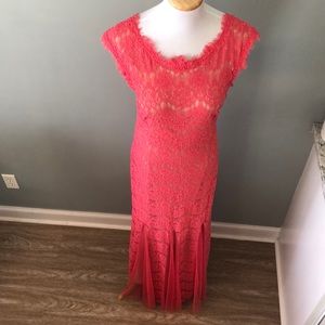 Floor length, Coral dress with nude lining.